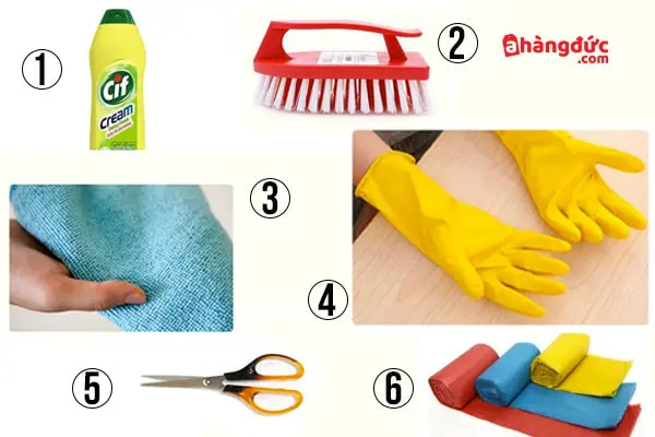 Chuẩn bị dụng cụ vệ sinh