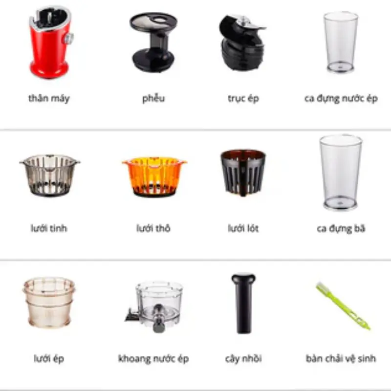 Máy ép chậm Hurom Diva S (trắng/đỏ/đen) 5 Máy ép chậm Hurom Diva S và chi tiết phụ kiện