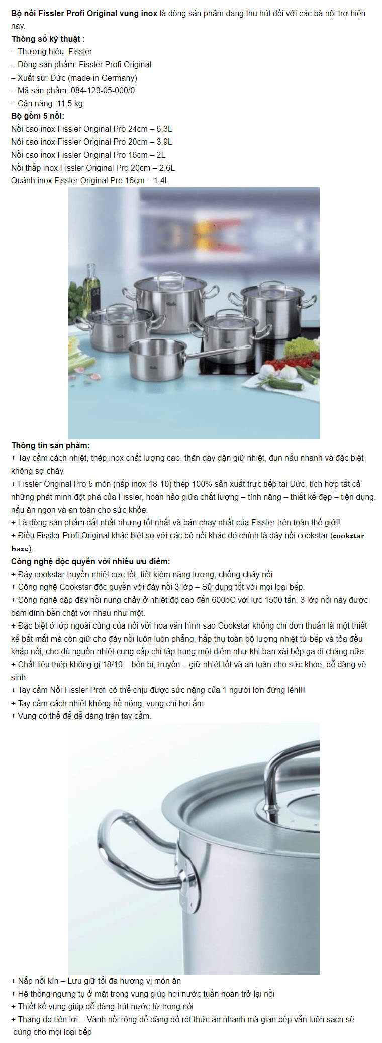 Bộ nồi Fissler Profi Original vung inox