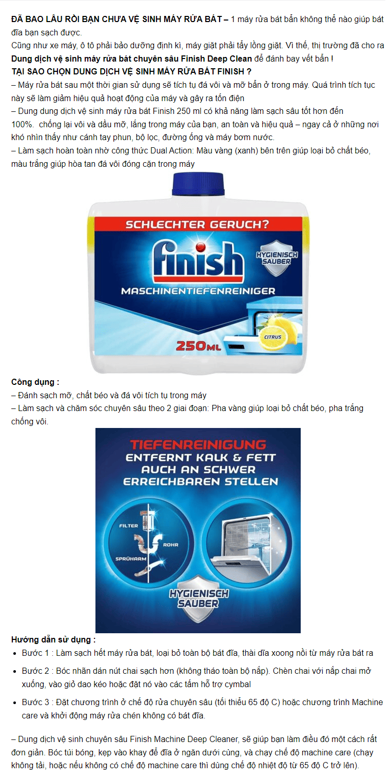 Dung dịch vệ sinh máy rửa bát chuyên sâu Finish Deep Clean