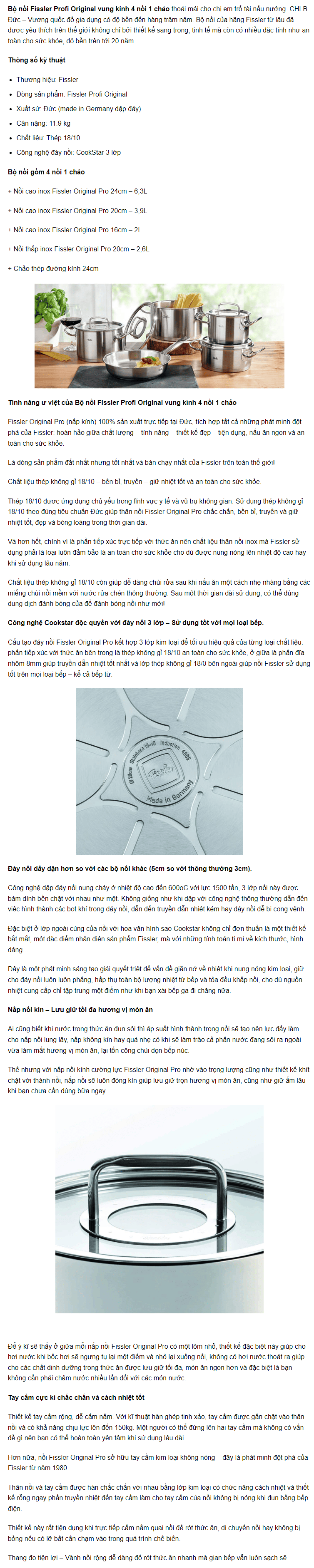 Bộ nồi Fissler Profi Original vung kính 4 nồi 1 chảo