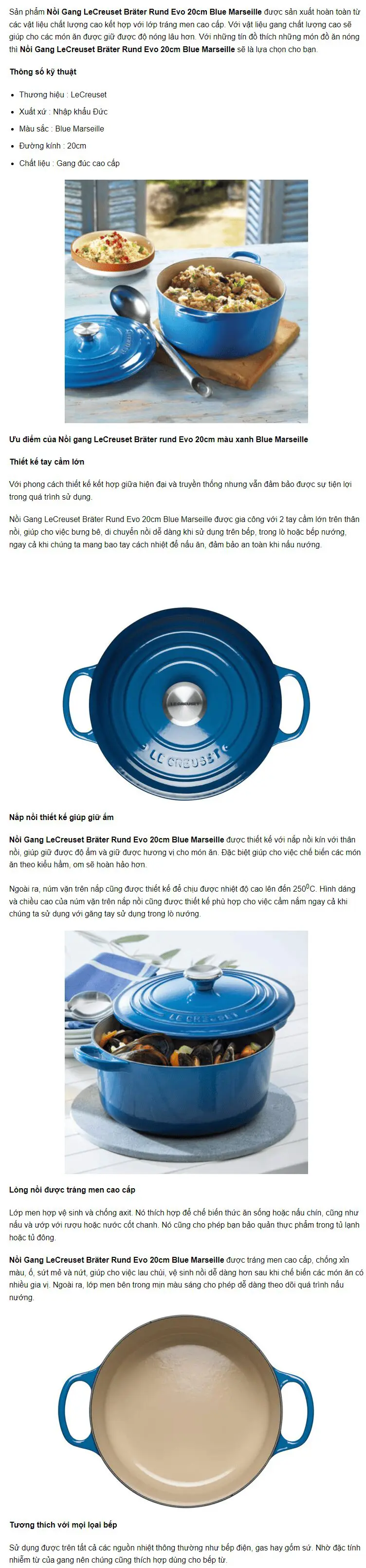 Nồi gang LeCreuset Bräter rund Evo 20cm Màu Xanh Blue Marseille