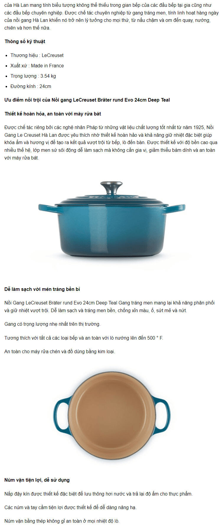 Nồi Gang LeCreuset Bräter Rund Evo 24cm Deep Teal