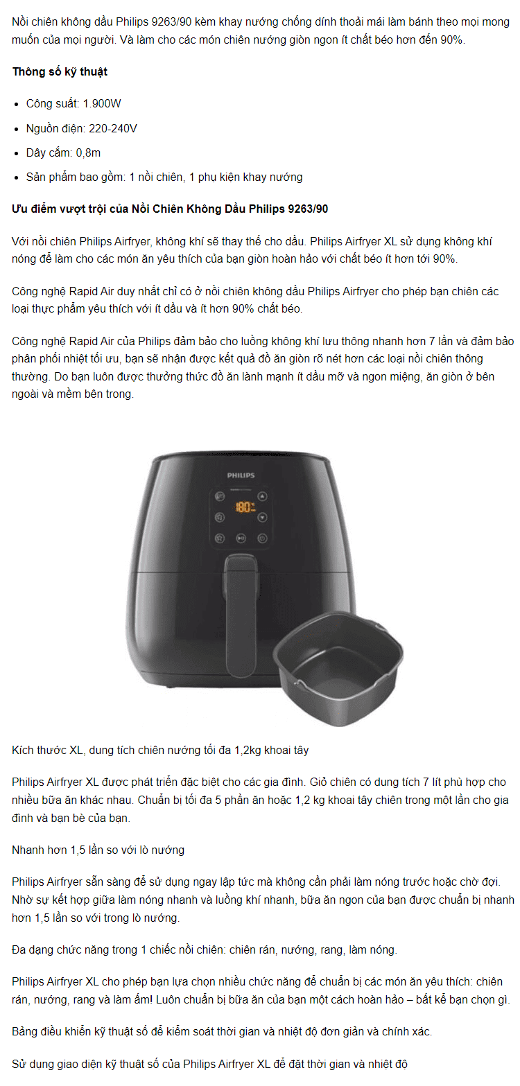 Nồi Chiên Không Dầu Philips 9263/90 Kèm Phụ Kiện