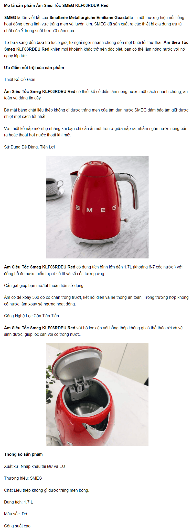 Ấm Siêu Tốc SMEG KLF03RDUK Red