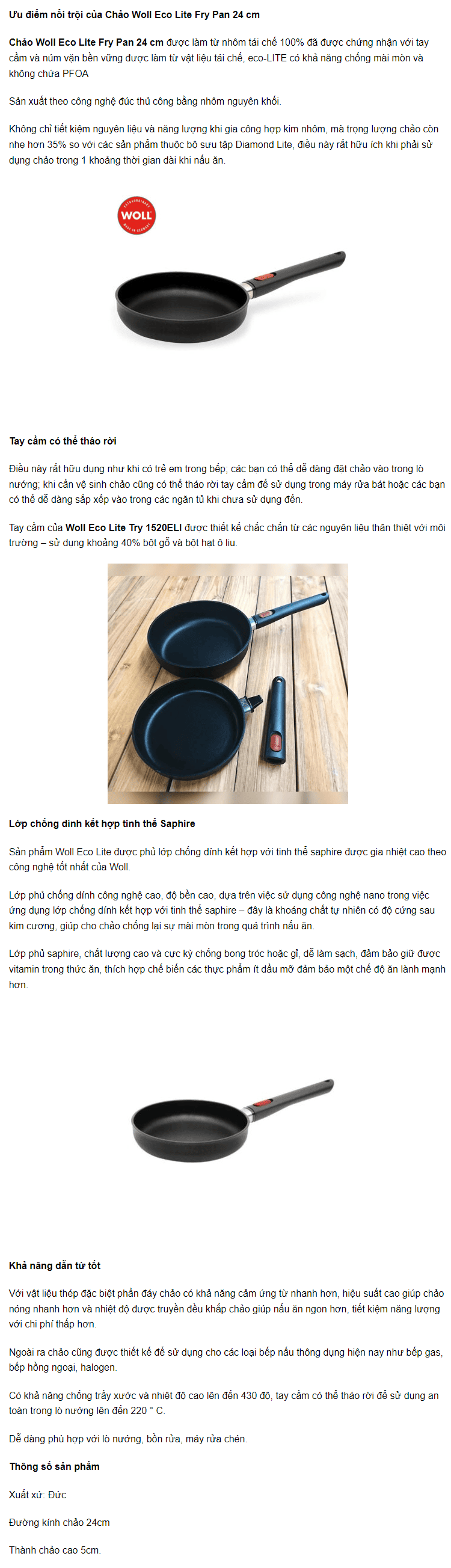 Chảo Rán Woll Eco Lite Fry Pan 24 cm