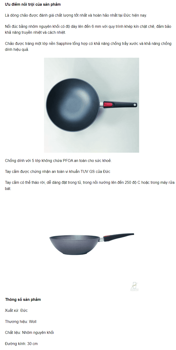 Chảo Sâu Lòng Woll Diamond Lite Wok and Stir Fry Pans 30 cm