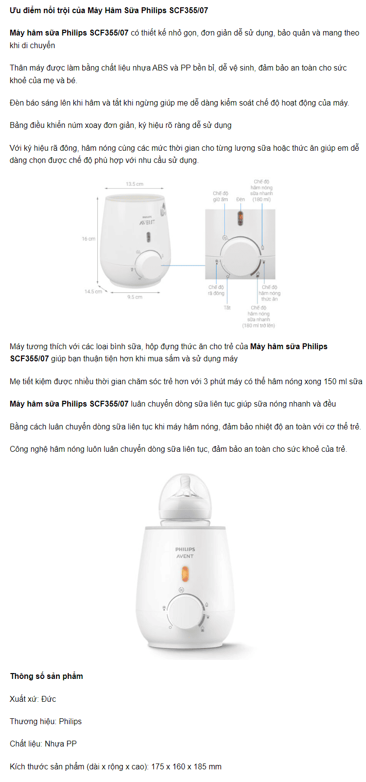 Máy Hâm Sữa Philips SCF355/07