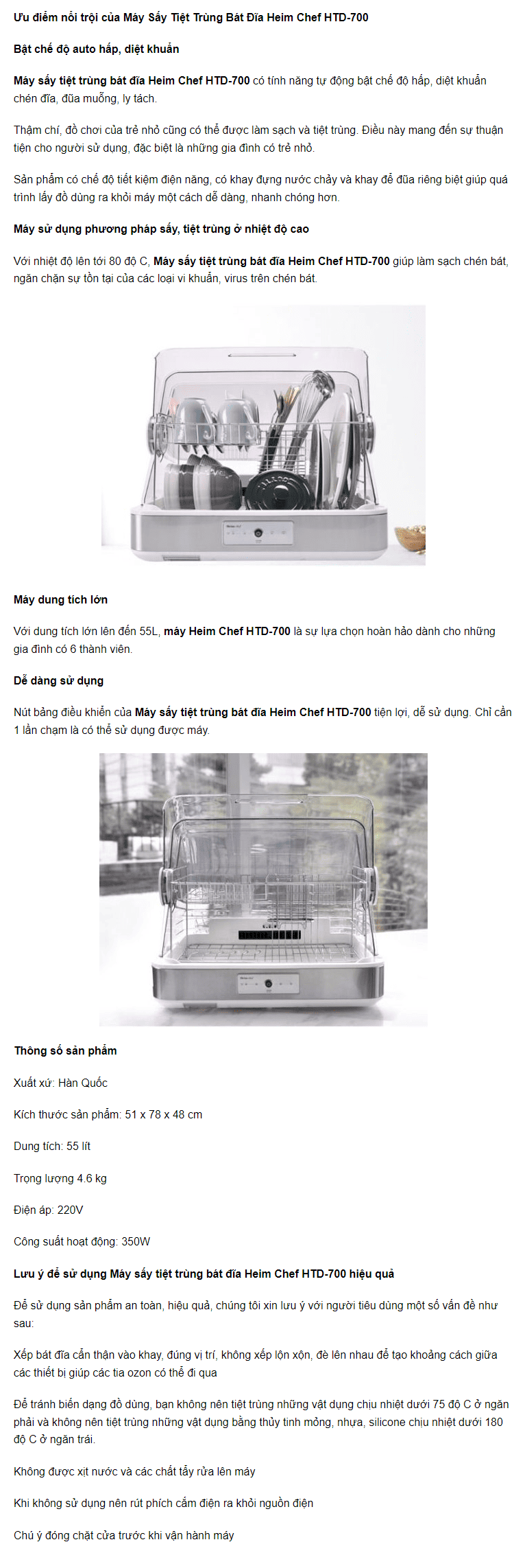 Máy Sấy Tiệt Trùng Bát Đĩa Heim Chef HTD-700