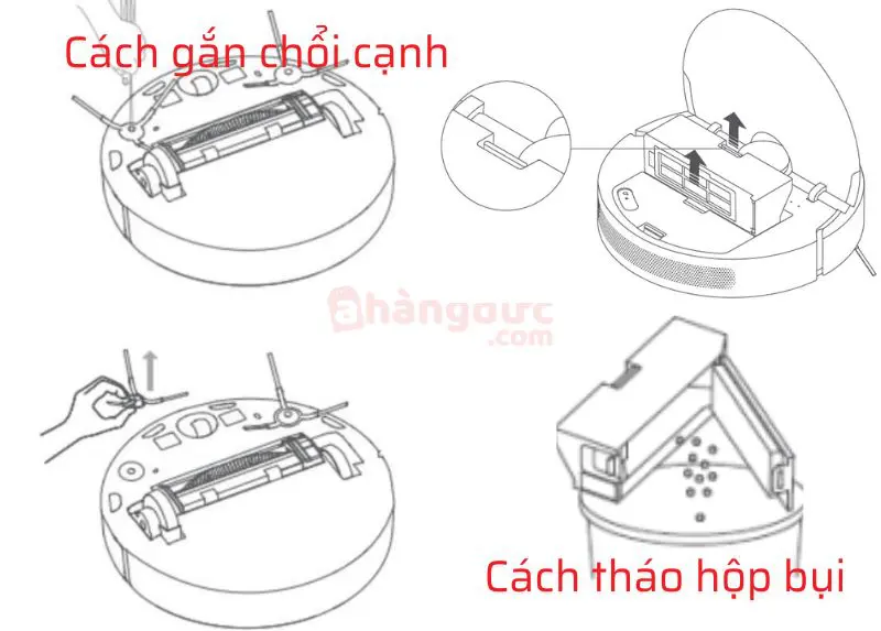 Cách cài đặt robot hút bụi Xiaomi cho người mới 9 Cách gắn chổi cạnh và tháo hộp bụi robot hút bụi Mi để vệ sinh