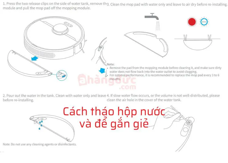 Cách cài đặt robot hút bụi Xiaomi cho người mới 10 Cách tháo hộp nước robot hút bụi lau nhà Mi và đế gắn giẻ
