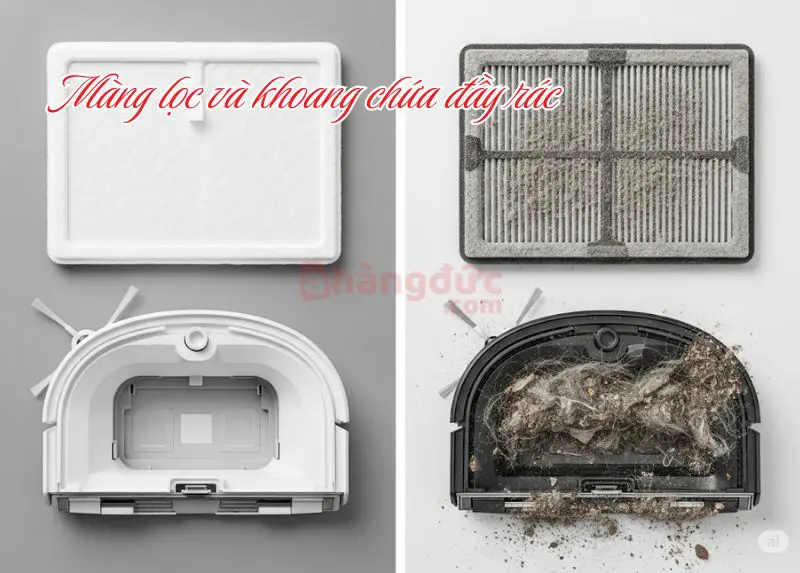 Robot hút bụi bị kêu to: 7 nguyên nhân và cách sửa chữa 9 Robot hút bụi bị kêu to do màng lọc và hộp bụi quá tải