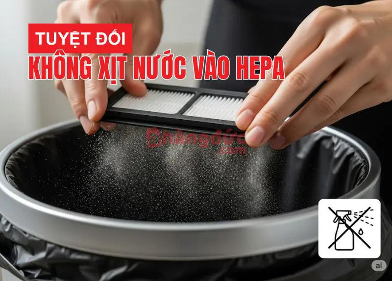 Vệ sinh robot hút bụi & bảo dưỡng tại nhà? 7 bước vệ sinh chuẩn thợ 12 Tuyệt đối không xịt nước vào Hepa