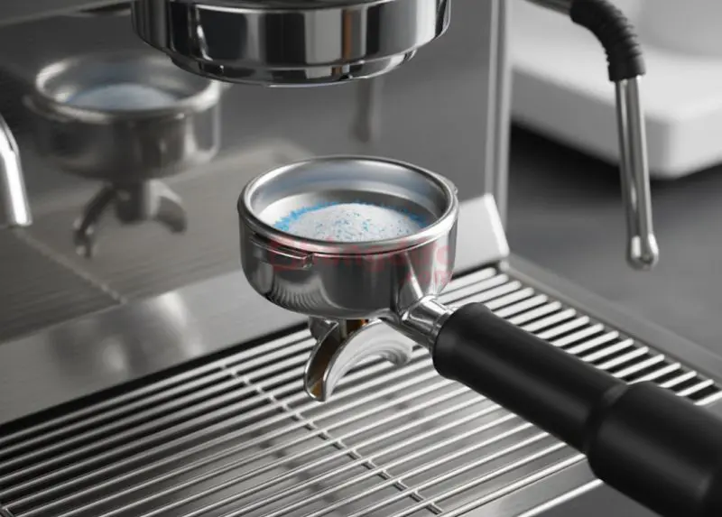 Vệ sinh máy pha cà phê Delonghi: Spa máy theo hướng dẫn Video 8 Backflush hàng tuần với phin mù và bột vệ sinh là "liều thuốc" giúp làm sạch sâu các đường ống bên trong.