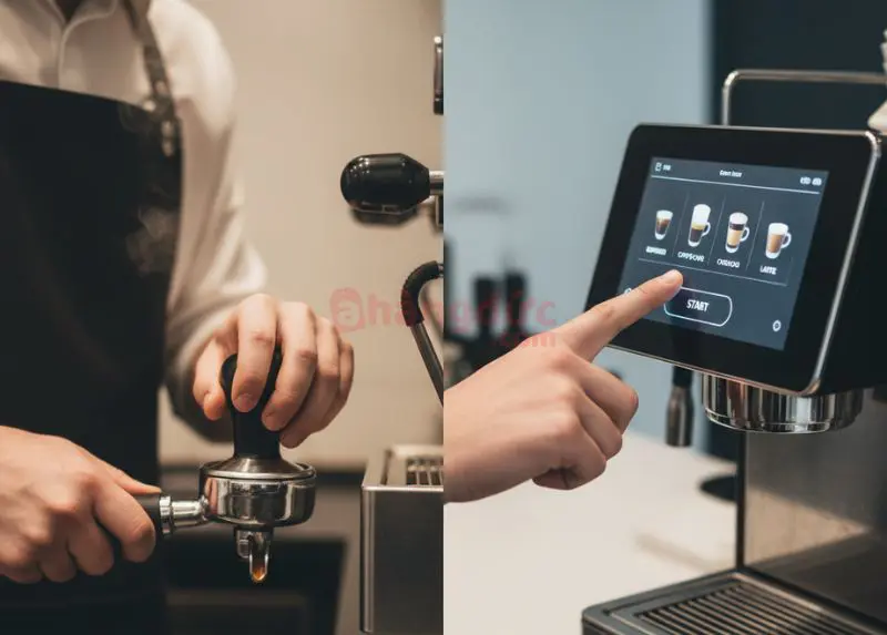 Lựa chọn của bạn: Sự kiểm soát điêu luyện của máy chuyên nghiệp (trái) hay sự tiện lợi 'một chạm' của máy tự động (phải)?