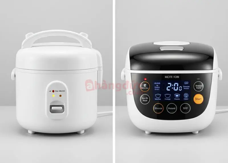 Bí kíp sửa nồi cơm điện không bật được sang nút nấu tại nhà! 7 "Bệnh nhân" của bạn là ai? Nồi cơ (trái) và nồi điện tử (phải) có "bệnh án" và "phác đồ điều trị" hoàn toàn khác nhau.