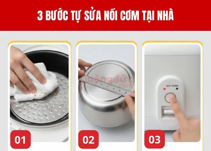 Sửa nồi cơm điện không nhảy nút: Cứu tinh cơm cháy & hướng dẫn tại nhà 8 Các bước "cấp cứu" tại nhà bạn có thể thực hiện: Vệ sinh mâm nhiệt, kiểm tra lòng nồi và cần gạt.