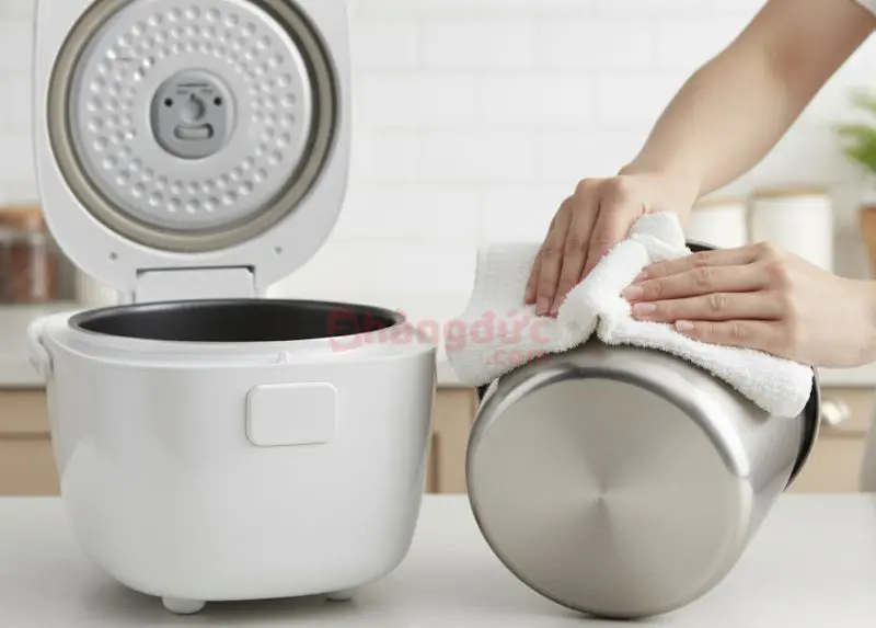 Sửa nồi cơm Panasonic: Bí kíp "bắt bệnh" và sửa chữa từ A-Z ngay tại nhà! 12 "Phòng bệnh hơn chữa bệnh" - Luôn lau khô đáy lòng nồi là thói quen đơn giản nhưng cực kỳ hiệu quả để tăng tuổi thọ cho nồi.