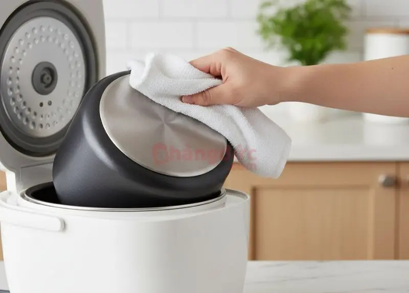 Sửa nồi cơm điện bị khê: giải cứu bữa cơm khỏi "thảm họa" cháy đen 10 "Phòng bệnh hơn chữa bệnh" - Luôn lau khô đáy lòng nồi là thói quen đơn giản nhưng cực kỳ hiệu quả để nồi cơm bền bỉ hơn.