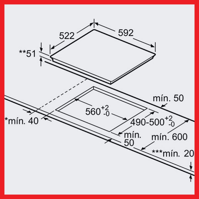 Kích thước lắp đặt âm bếp từ Bosch PIJ651FC1E