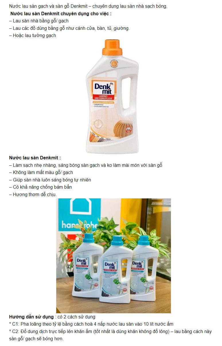 Dung dịch lau sàn gạch (đá) Denkmit 7 Dung dịch lau sàn gạch (đá) Denkmit