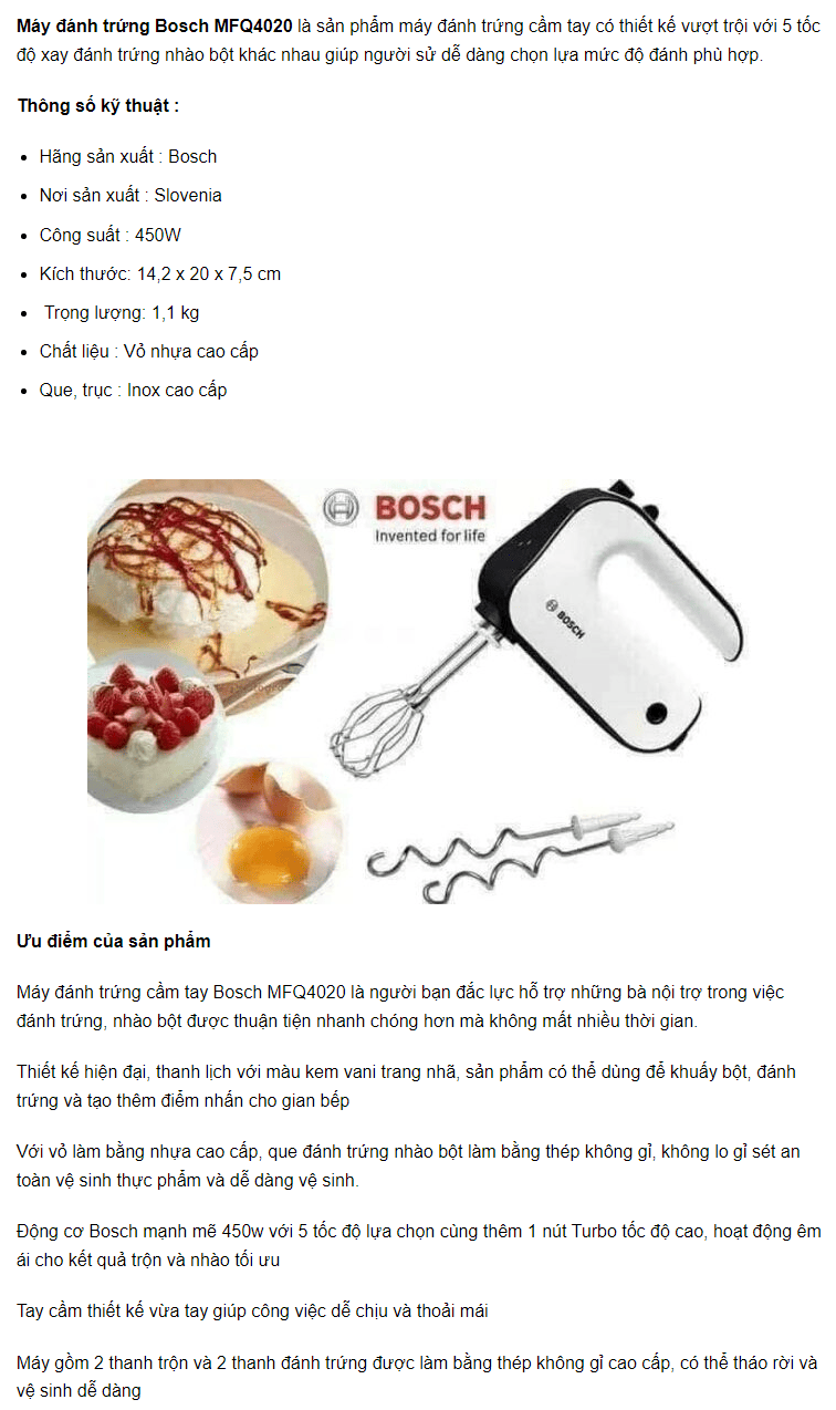 Máy Đánh Trứng Bosch MFQ4020 (Màu Trắng Pha Đen)