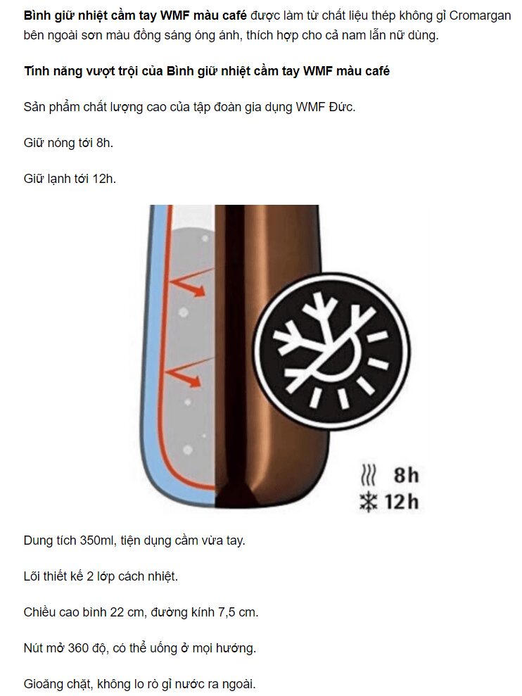Bình Giữ Nhiệt Cầm Tay WMF Màu Café
