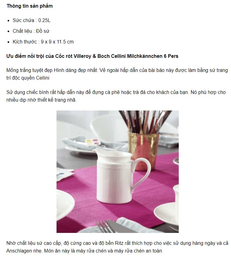 Cốc rót Villeroy & Boch Cellini Milchkännchen 6 Pers.0,25l 10-4600-0780