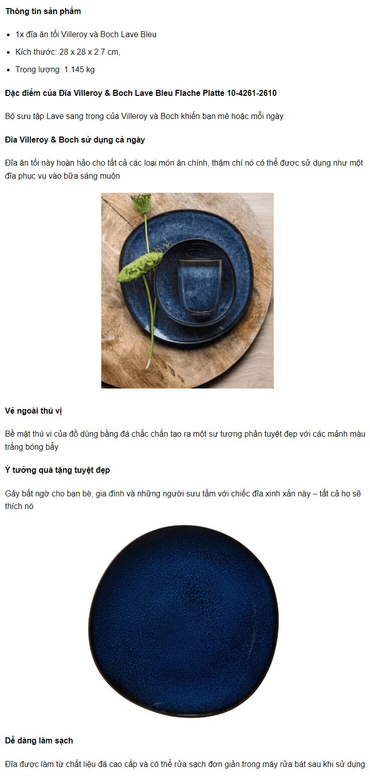 Đĩa Villeroy & Boch Lave Bleu Flache Platte 10-4261-2610 3 Đĩa Villeroy & Boch Lave Bleu Flache Platte 10-4261-2610