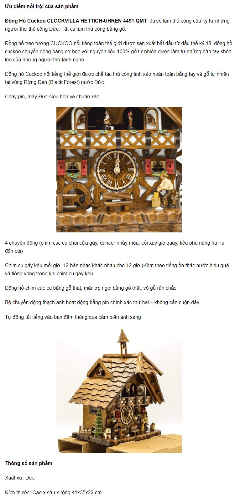 Đồng Hồ Cuckoo CLOCKVILLA HETTICH-UHREN 4491 QMT