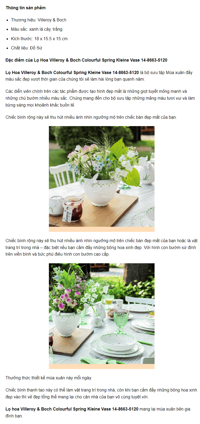 Lọ Hoa Villeroy & Boch Colourful Spring Kleine Vase 14-8663-5120