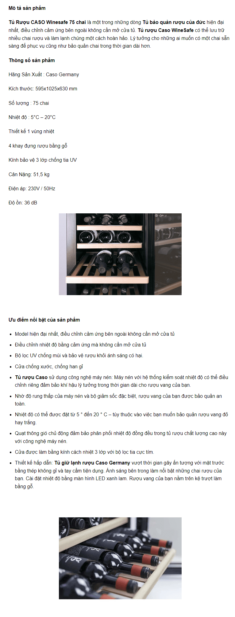 Tủ Rượu CASO Winesafe 75