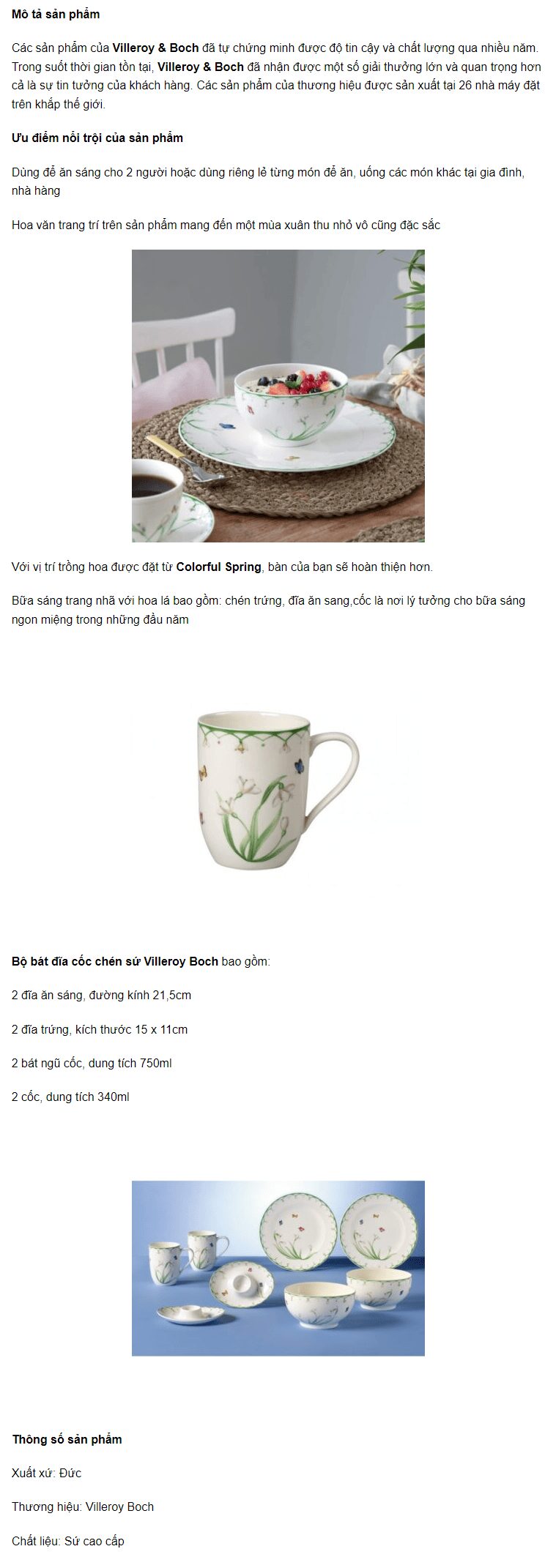 Bộ Sưu Tập Mùa Xuân Gồm 8 Chi Tiết Villeroy & Boch Colourful Spring Frühstück für zwei, 8pz. 14-8663-7286