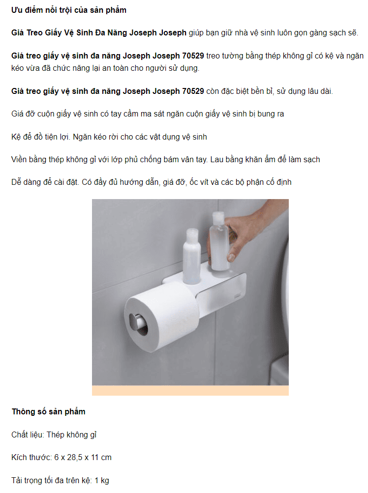 Giá Treo Giấy Vệ Sinh Đa Năng Joseph Joseph 70529 EasyStore™ Steel Toilettenpapierhalter mit Wandhalterung - Weiß VE 4