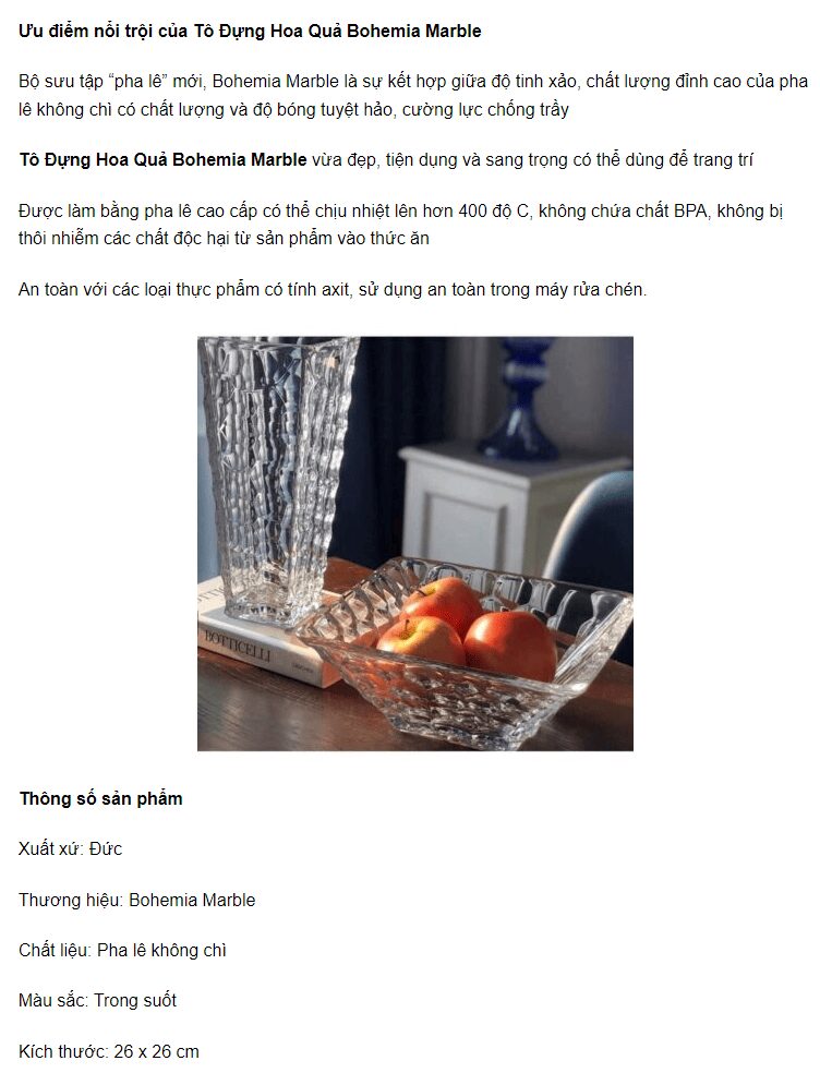 Tô Đựng Hoa Quả Bohemia Marble