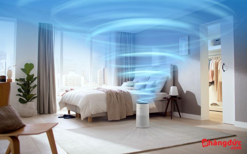 Sử dụng máy lọc không khí trong phòng ngủ giúp lọc sạch bụi bẩn, bụi mịn, virus gây bệnh
