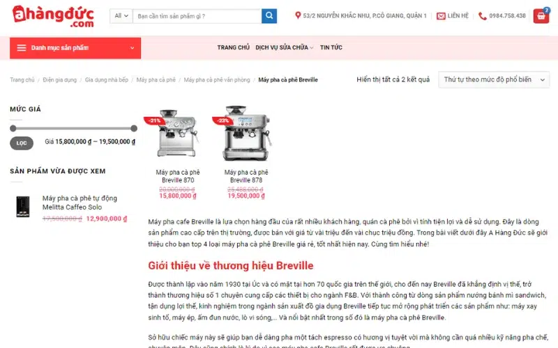 A Hàng Đức - Địa chỉ mua máy pha cafe Breville chính hãng Úc giá tốt