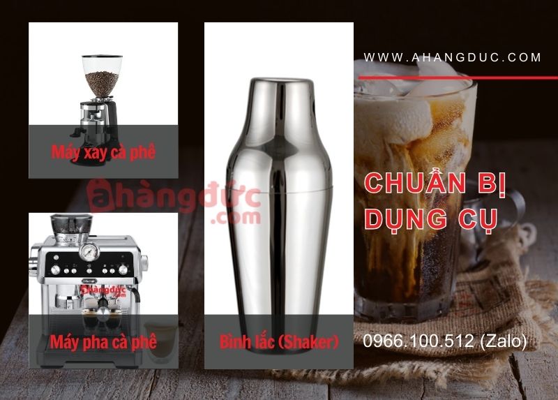 Dụng cụ cần thiết để làm công thức cà phê sữa pha máy