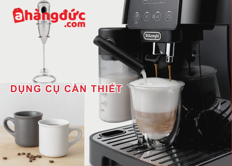 Dụng cụ cần thiết để pha chế latte bằng máy pha cà phê