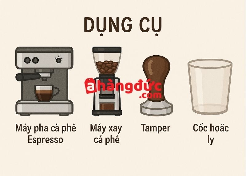 Dụng cụ cần cho quá trình pha cà phê Americano