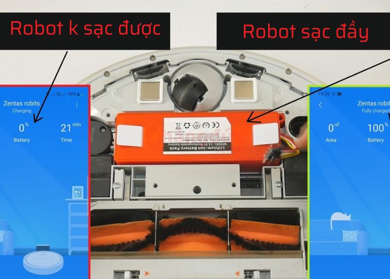 Xem hiện trạng robot có sạc được hay không trên app