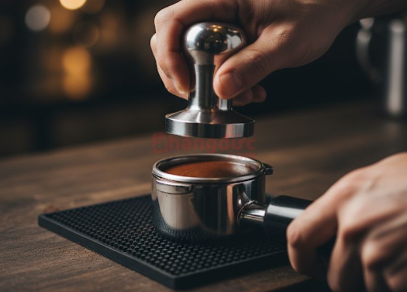 Kỹ thuật nén (tamping) đúng cách: Chìa khóa để dòng nước chảy đều qua cà phê và chiết xuất tối đa hương vị.