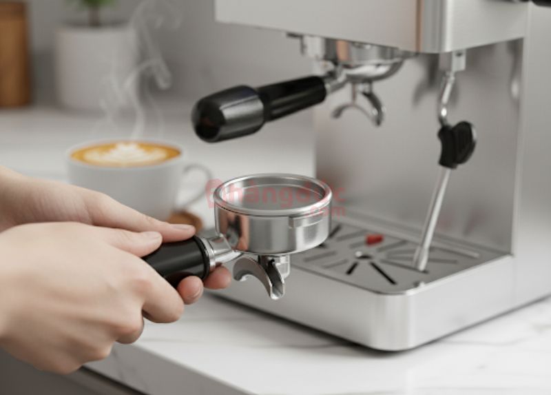 Đừng quên 'tắm' sâu cho máy hàng tuần với phin mù để loại bỏ cặn dầu cà phê, giữ vị cà phê luôn tươi mới.