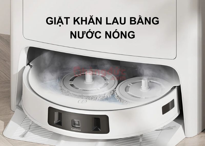Điểm 'ăn tiền' của Ecovacs: Khả năng giặt giẻ lau bằng nước nóng độc quyền, đánh bay các vết bẩn cứng đầu.