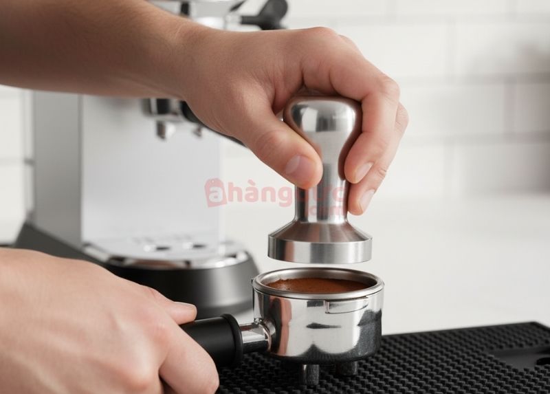 'Vũ điệu' của áp suất: Nén cà phê đều và đủ lực là bí quyết để có một shot espresso hoàn hảo.