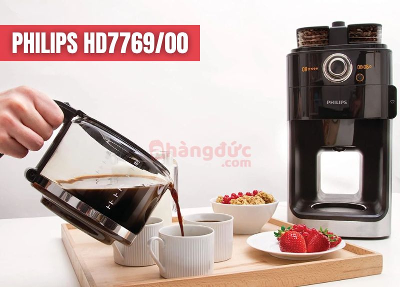 Philips HD7769/00: Cối xay tích hợp cho ly cà phê tươi mới mỗi ngày, sự tiện lợi tối đa cho gia đình và văn phòng.