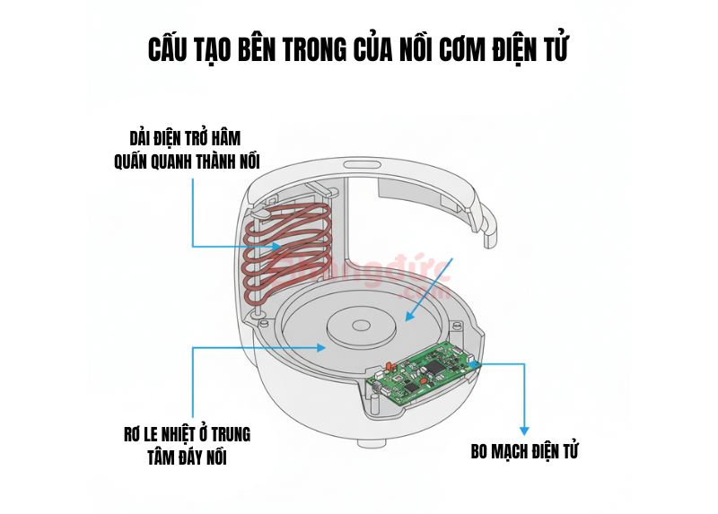 Ba "nghi phạm" chính gây ra lỗi không giữ ấm: Điện trở hâm, rơ le nhiệt và bo mạch điều khiển.