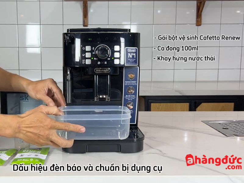 Dụng cụ cần chuẩn bị trước khi tẩy cặn máy pha cà phê Delonghi ECAM12.122.B